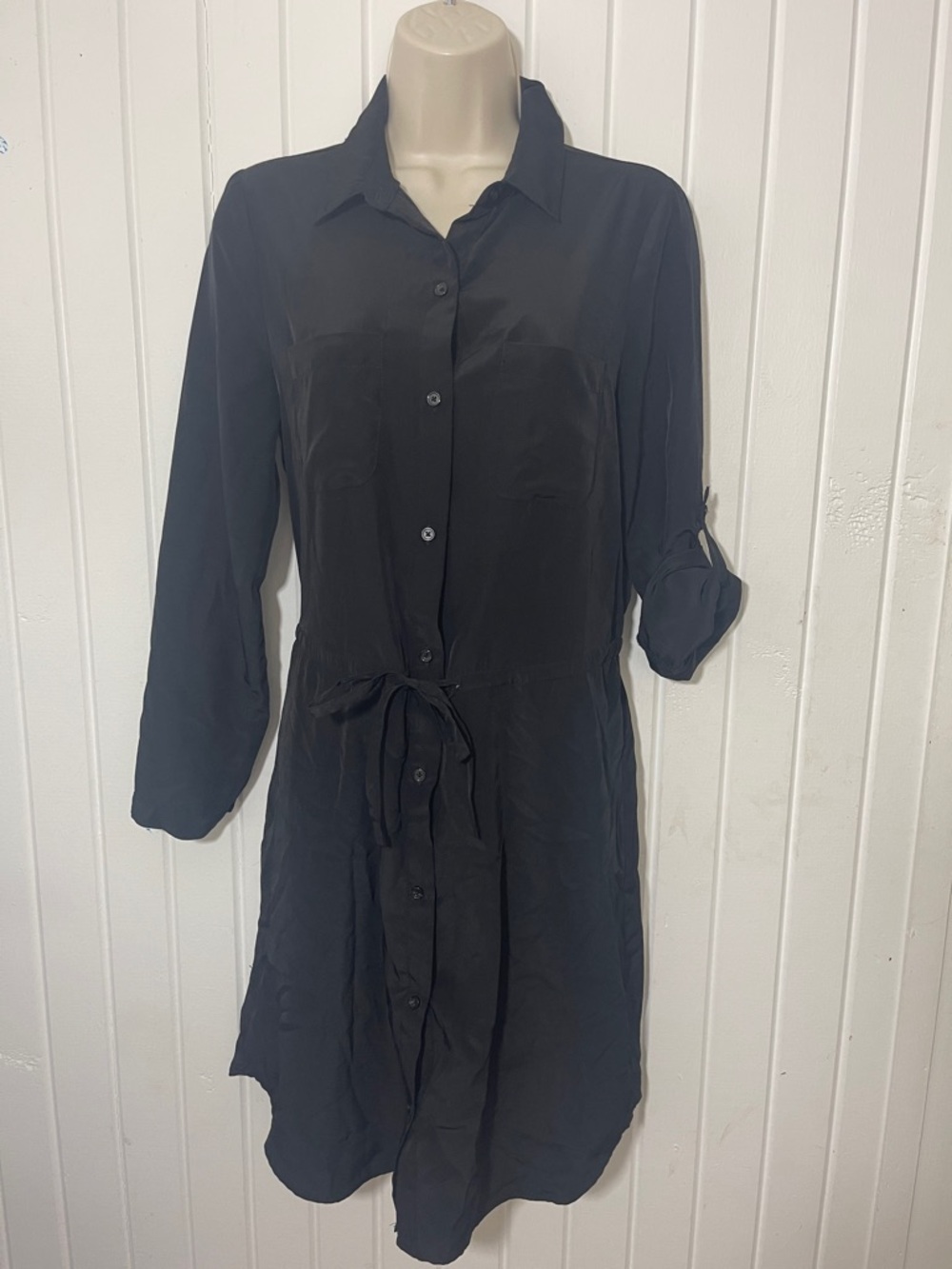 OLD NAVY - Classic Black Button-Front Shirt Dress with Tie Waist - SMALL